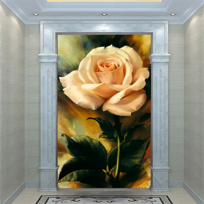 beibehang European painting background wallpaper roses aisle entrance hallway mural vertical retro romantic papel de parede
