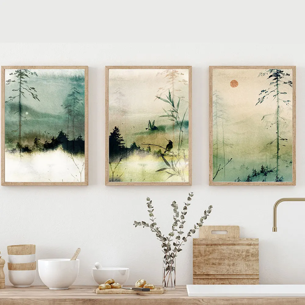 Modern Japanese Print Set of 3 Poster Landscape Picture Wall Room Decor Art Canvas Print Painting Dormitory Studio Home Gallery