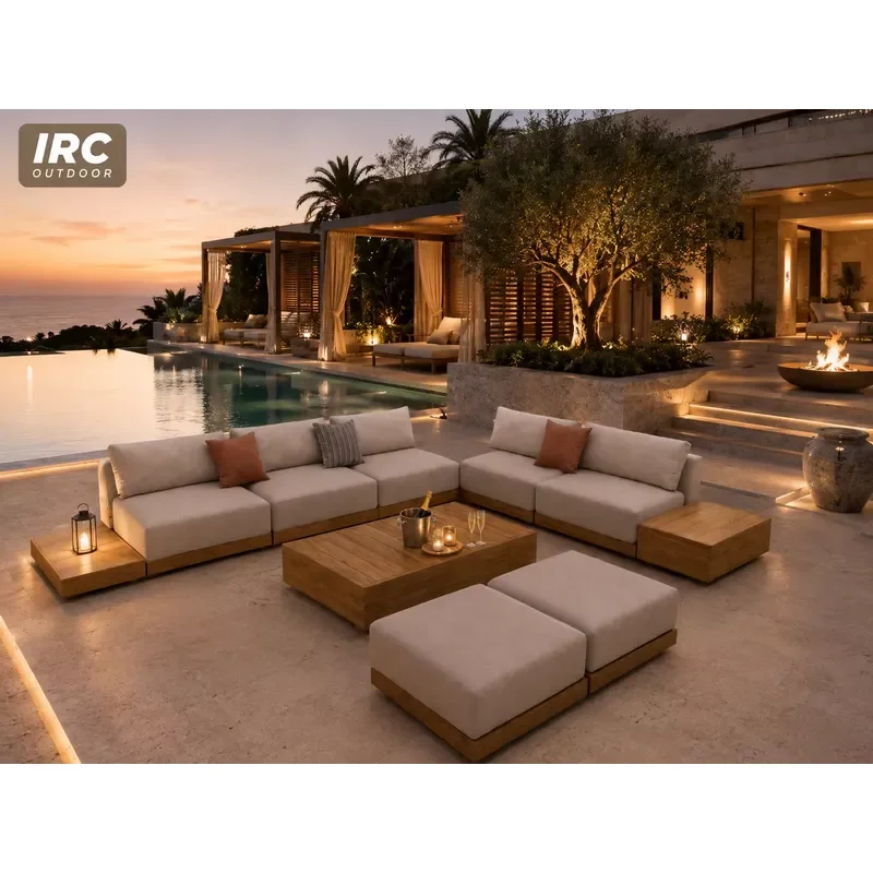 Modular Outdoor Sofa Set with Teak Base for Villa Resort Patio Projects