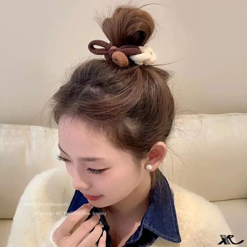 Simple Basic Elastic Hair Bands Ties Thick Hair Scrunchie Macaron Bowknot Ponytail Holder Rubber Bands Headband Hair Accessories