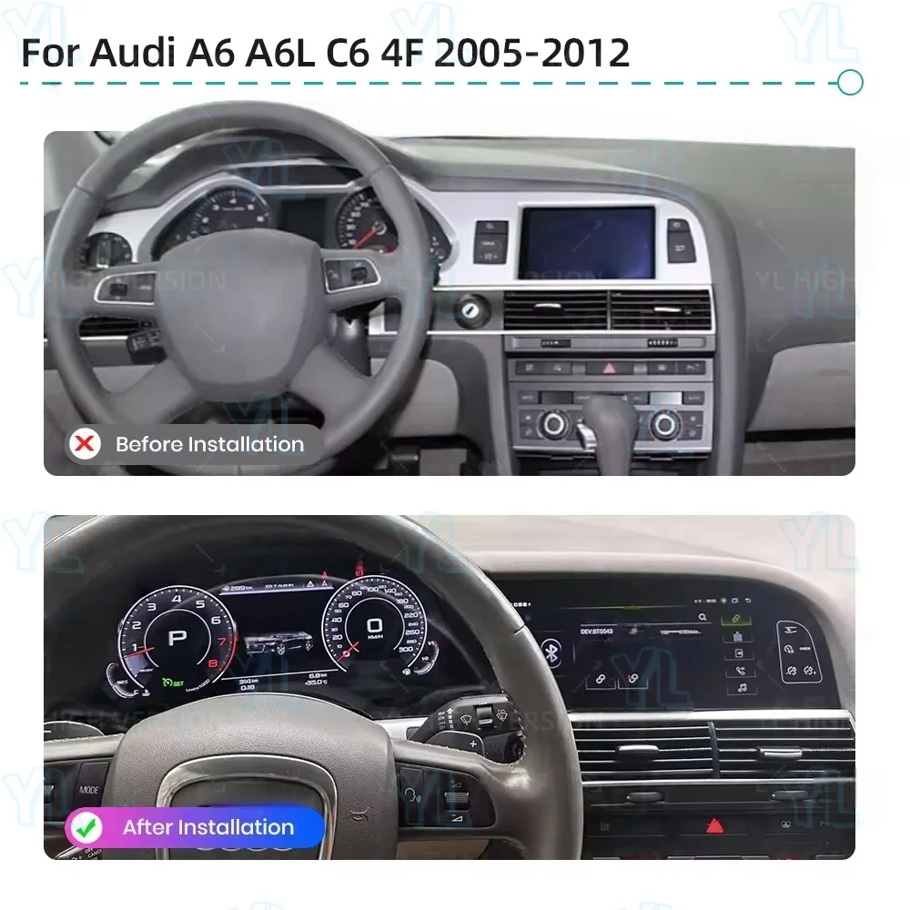 

23'' Ultra-Large Dual-Screen Android 14 CarPlay Head Unit For Audi A6 C6 4F/Q7 4L 2005-2015 - Virtual Cockpit Upgrade Bluetooth