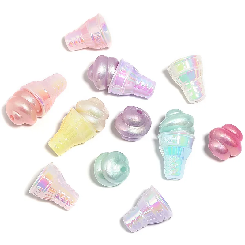 Newest Cute Cream Colors Ice Cream Cup Shape Plastic Acrylic Jewelry Beads Fit Ornament Necklace Earring Making 18*21mm 100pcs