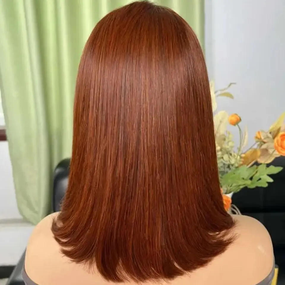 Reddish Brown Bob Lace Frontal Wig Human Hair 13x4 Straight Lace Front Wig Short Bob Wig Copper Red Lace Frontal Bob Wigs