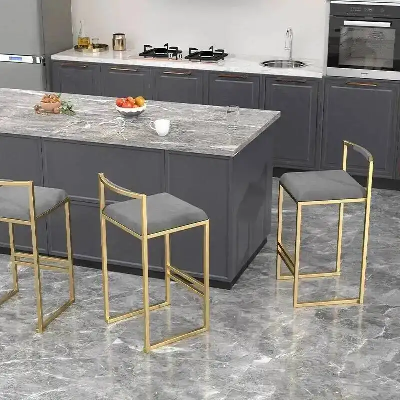 Kitchen Counter High Modern Iron Cloth Chair Velvet Furniture Bar Creative Chairs Stool for Luxury Nordic