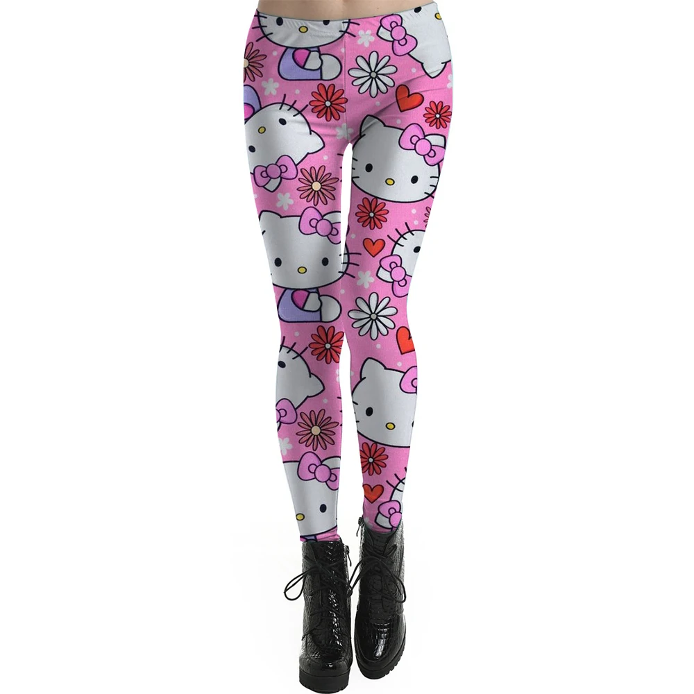 Fitness Women Sport Hello Kitty Kuromi print Waist Elastic Solid Yoga Leggings Gym Jogging Quick Dry Push Up Slim Pants Female