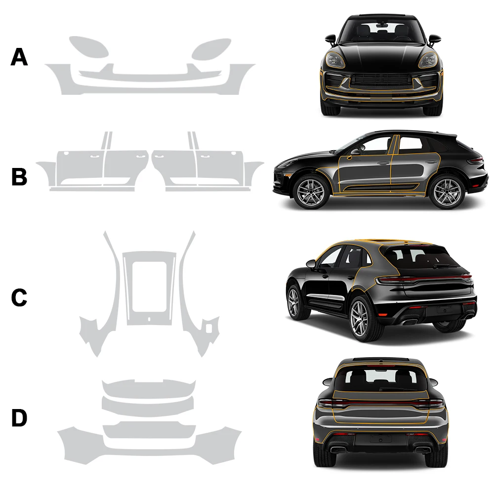 

For Porsche Macan Base S Turbo 2022-2024 TPU Paint Protection Film Pre-cut PPF Kit Body Wrap Scratch Protection Clear Protective