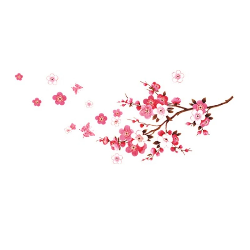 Beautiful Pink Sakura Flowers Wall Sticker For Living Room Bedroom Home Decorations Diy Plant Mural Art Pvc Wall Decal