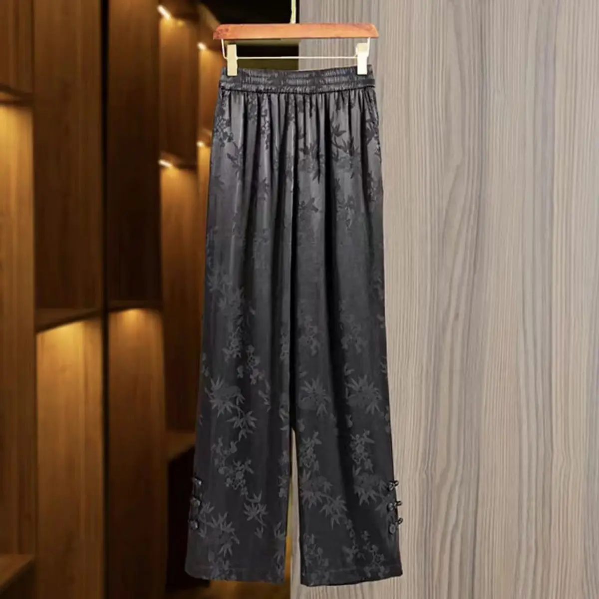 Jacquard High Waist Loose Drape Chinese Style Satin Casual Wide-leg Pants for Women 2025 Summer New Straight Trousers