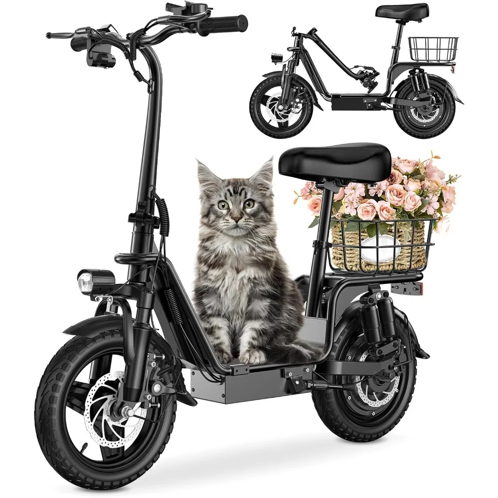 

Adults Electric Scooter with Seat, 48V 10.4AH Foldable Electric Scooter,14" Tires,750W Motor,20MPH, 28-Mile Long Range