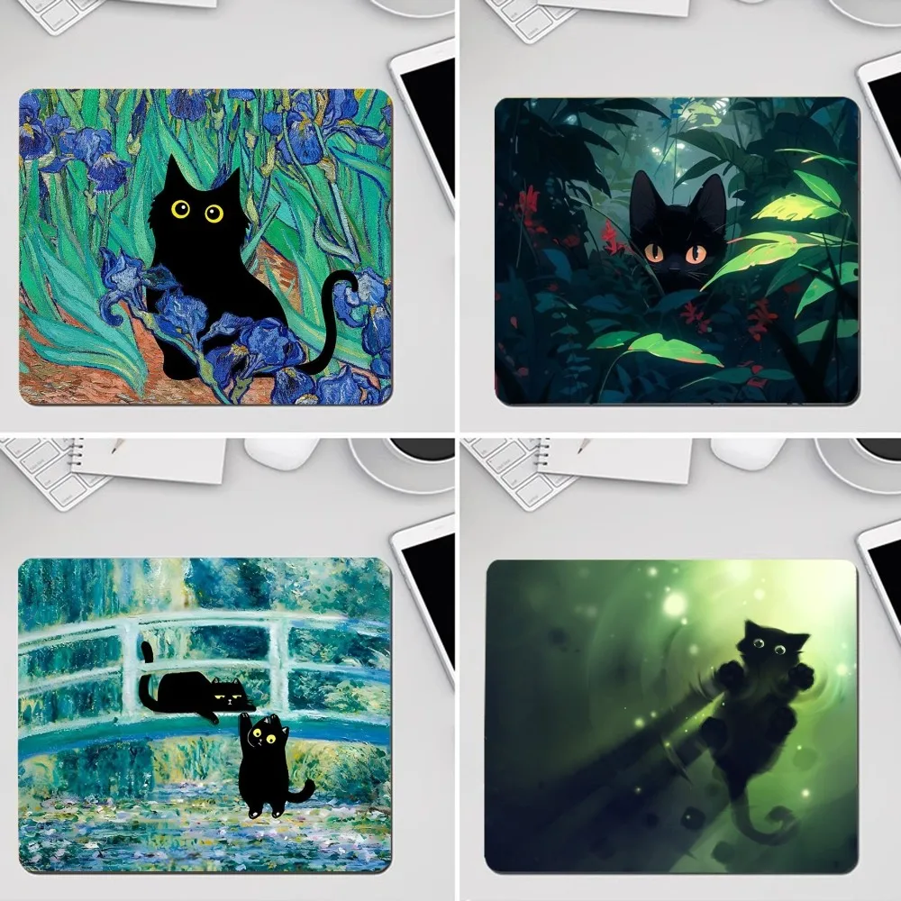 Black Cat Mousepad 25x29cm Small Gaming Mouse Pad Gamer Desk Mat Keyboard Pad Decoration Mause Pad Office Desk Accessories