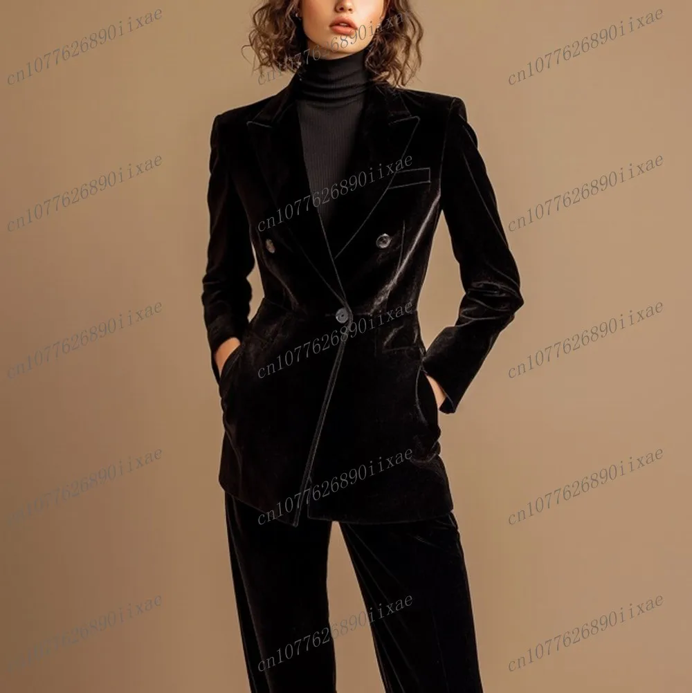 

New Velvet Black Women Suits Lady Business Office Tuxedos Mother Wedding Party Formal Ladies 2 Piece Set Jacket Pants