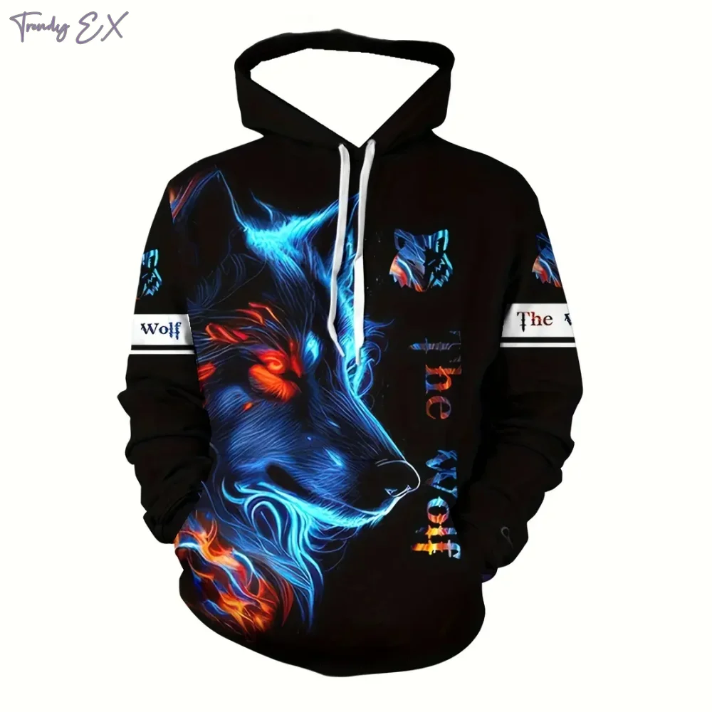 

New Sweatshirt Harajuku 3D Wolf King Printstreet Fashion Sweatshirt Comforts Kangaroo Pocket Sport Long Sleeve Men's Hoodies