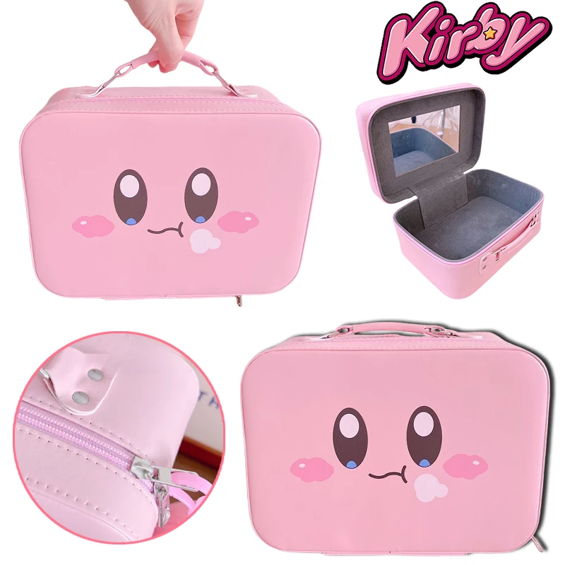 

Kirby Kawaii Women Cosmetics Bag Large Capacity Waterproof Pu with Mirror Makeup Bag Girls Cute Portable Cosmetic Organizer Gift