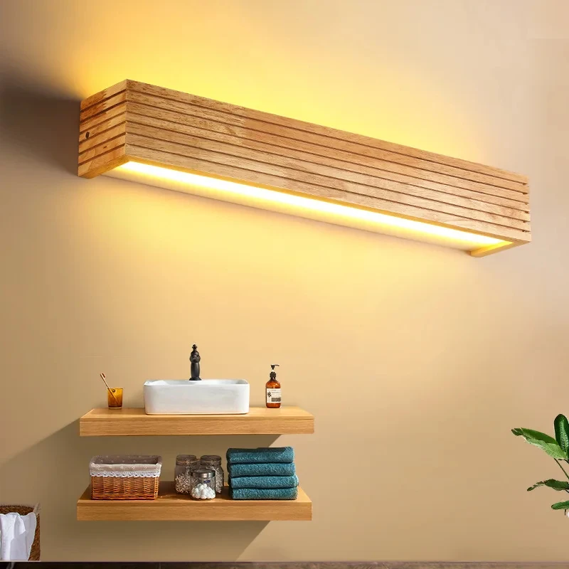 Lámparas de pared LED modernas de madera maciza, iluminación interior para el hogar, sala de estar, pasillo nórdico lineal, decoración de dormitorio, espejo de baño