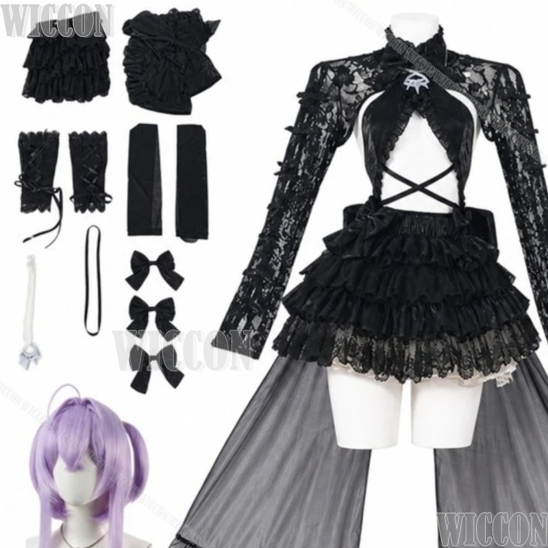 Goddess Cosplay Liberalio Dreaming Lake Costume Goth Lolita Lace Cake Black Dress Purple Wig Halloween Navidad Carnaval Event