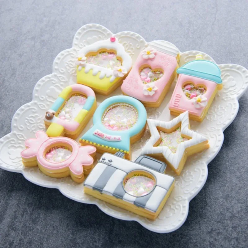 Christmas Crystal Ball Snowflake Cookie Cutter Candy Camera Star Popsicle Biscuit Stamp DIY Shaking Cookie Plastics Pressed Mold