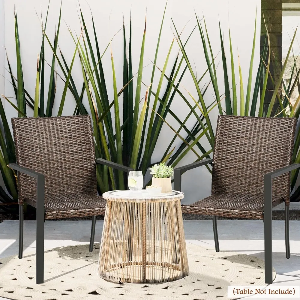 Set of 4 Stackable Wicker Dining Chairs for Outdoor Patios - Rattan Porch Seating