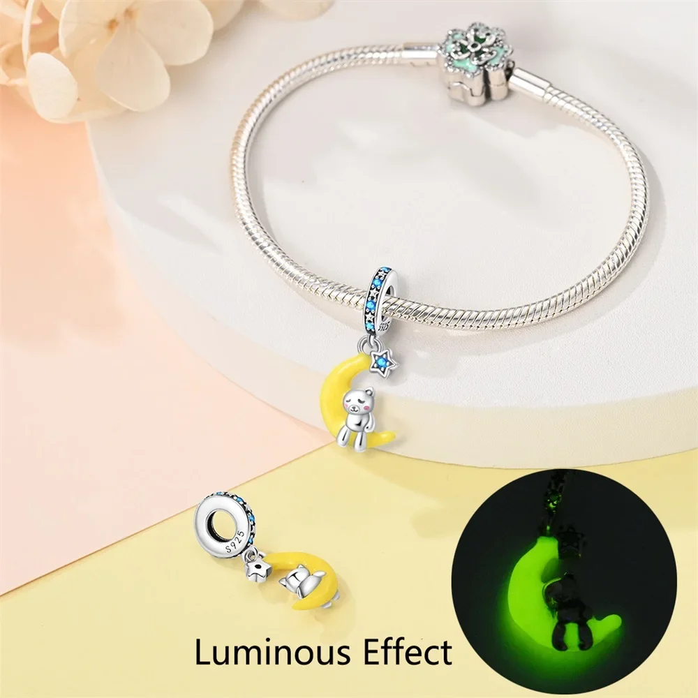 

925 Sterling Silver Colorful Zircon Luminous Star Moon Castle Charms Beads Fit Original Bracelets Fine DIY Jewelry Making