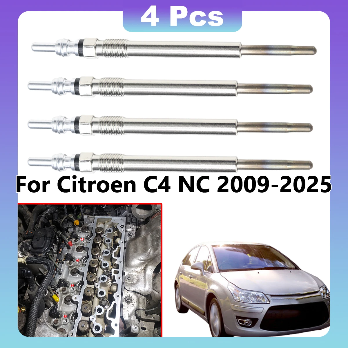 

4Pcs 5V Diesel Heater Nickel Plating Glow Plugs Replacement Parts 9683195280 For Citroen C4 NC 2009 2010 2011-2025 1.6 2.0 HDi