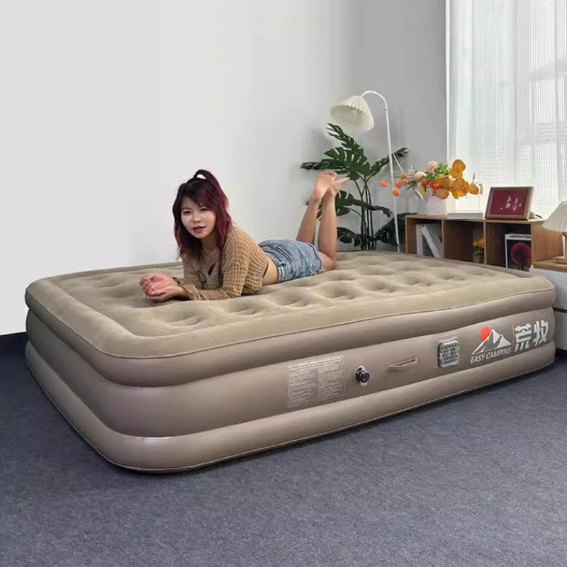 Cama doble de tamaño King, asiento inflable de diseño suave y seguro para acampar, portátil, moderno, de lujo, para viaje, muebles para el hogar