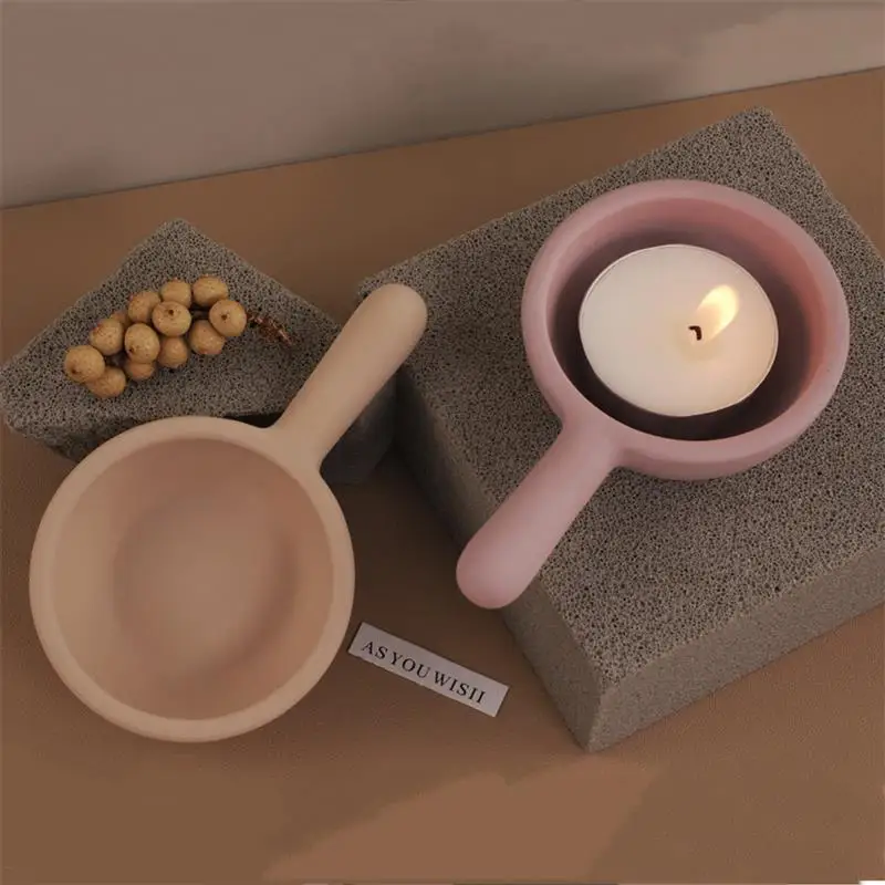 Candle Cup Silicone Mold Handle Tray Frying Pan Candle Holder Conrete Mould Storage Cup Gypsum Plaster Cement Casting Craft Mold