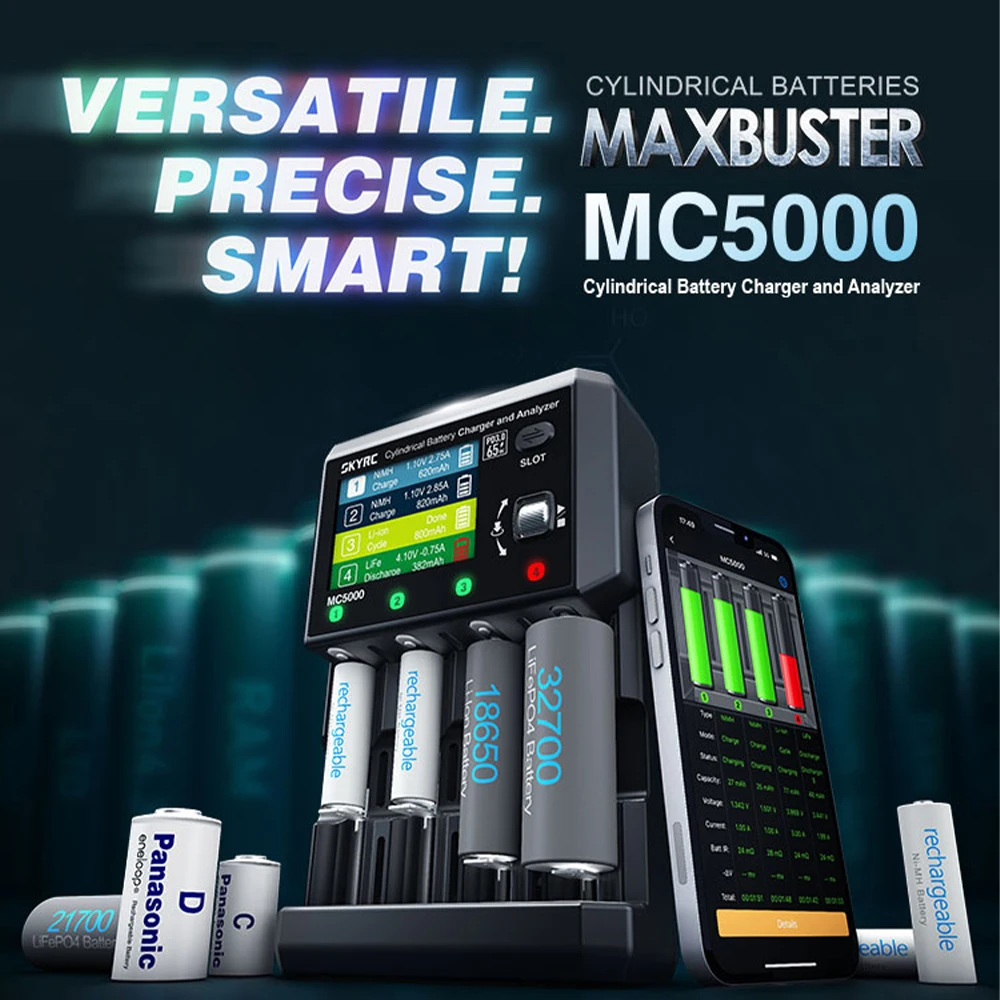 SKYRC MC5000 バッテリー充電器 65W 円筒形バッテリー充電器 リチウムイオン、リチウムイオンHV、リチウムイオンNiMH、リチウムイオンNiCd、エネループ、リチウムイオンNiZn、RAM、LTO、ナトリウムイオン対応