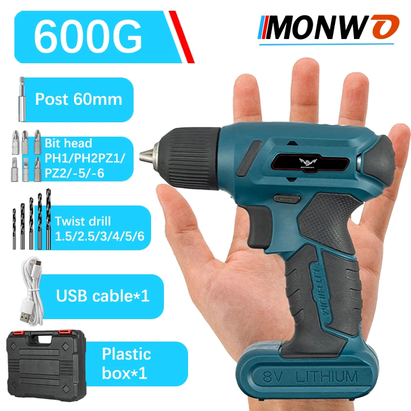 Portable Electric Drill 8v Mini Cordless Drill Rechargeable Hand Drill Multi-functional Household Electric Screwdriver