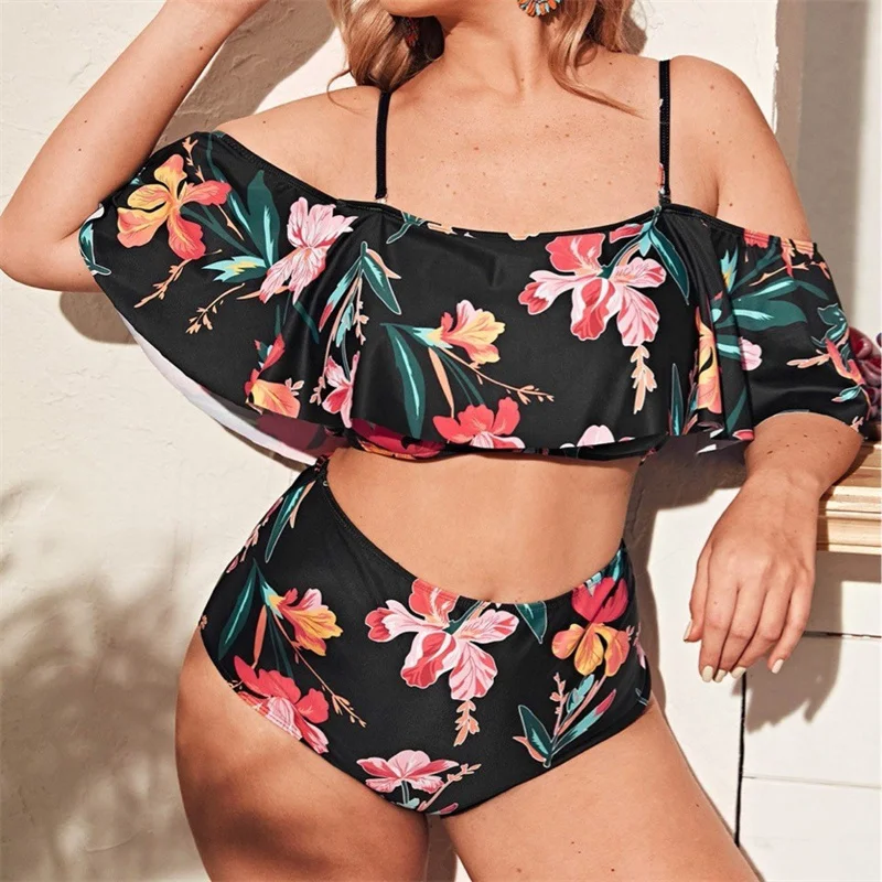 Zestaw Bikini Tankini 2023 kobiet wysoki stan Tankini Print kostium kąpielowy strój kąpielowy Bikini Plus Size stroje kąpielowe