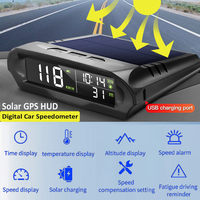 Solar Digital Car HUD GPS Head Up Display Auto Speedometer Over-Speed Fatigued Driving Reminder Car Clock Temperature Show