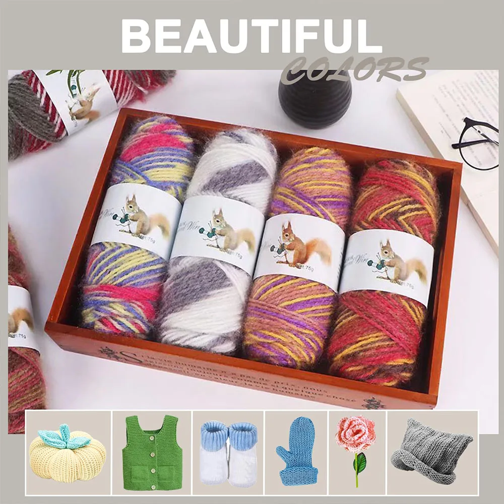 75g/roll Soft Long Squirrel Cashmere Yarn Fine Worsted Hand Knitting Yarn Soft Hat Fashionable Sweater Coat Puffy Warm Knit
