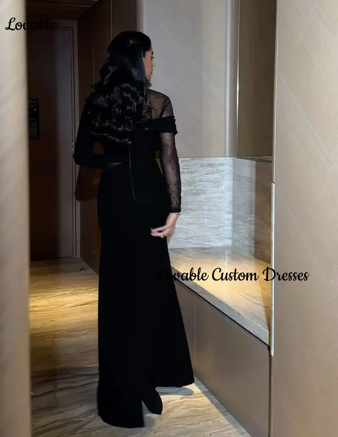 Customized فساتين سهرة A-Line Scoop Neckline Floor-Length Beadings Luxury Evening Dresses Zipper Up Long Sleeves Dresses