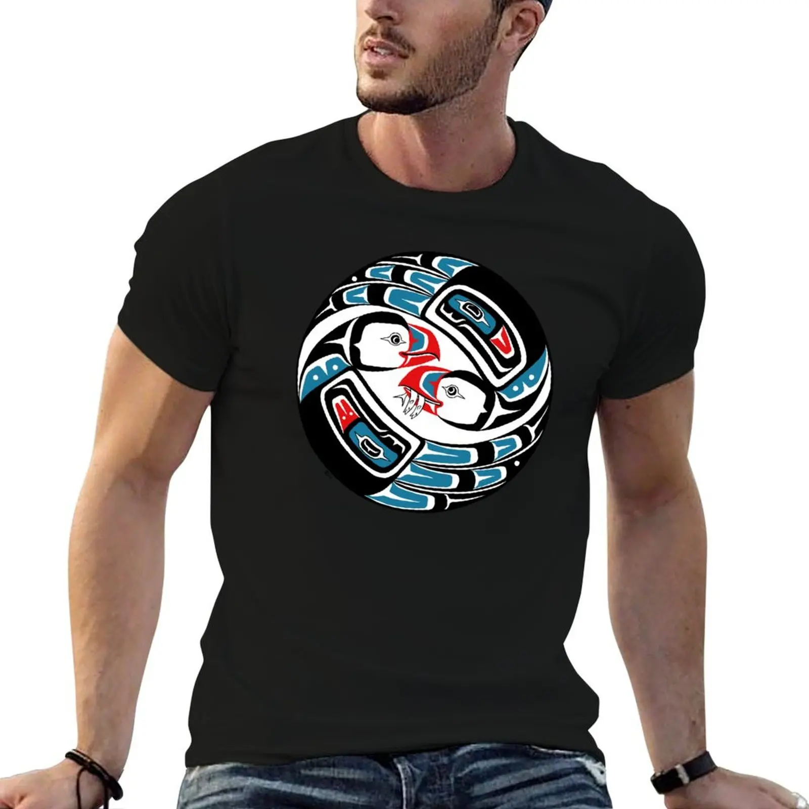 Puffins, PNW style Alaska art, courting T-Shirt cotton t shirts man 100% funny t shirts man t shirt for man T-shirt