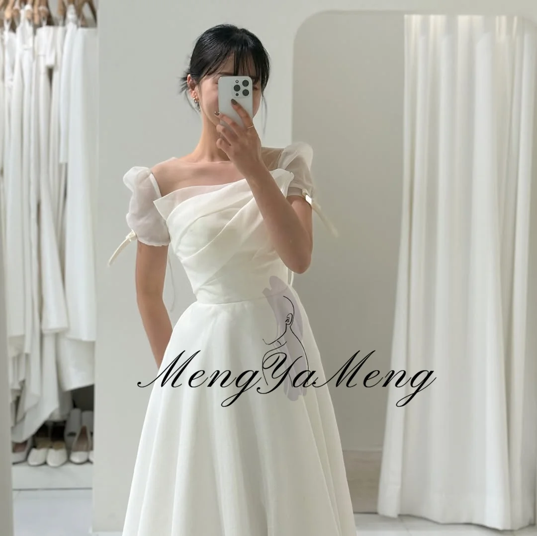 ZHUISHU-vestidos de novia coreanos encantadores de manga corta, línea A, largo hasta el suelo, Organza de seda, vestido de fiesta de noche personalizado, vestido de graduación