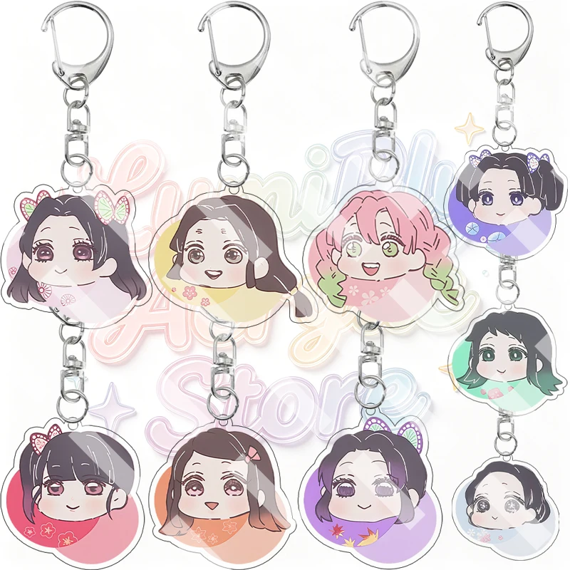 Cartoon Acrylic Shinobu Kocho Kamado Nezuko Kanroji Mitsuri Demon Slayer Keychain Accessory Anime Key Ring Pendant Cute Ornament