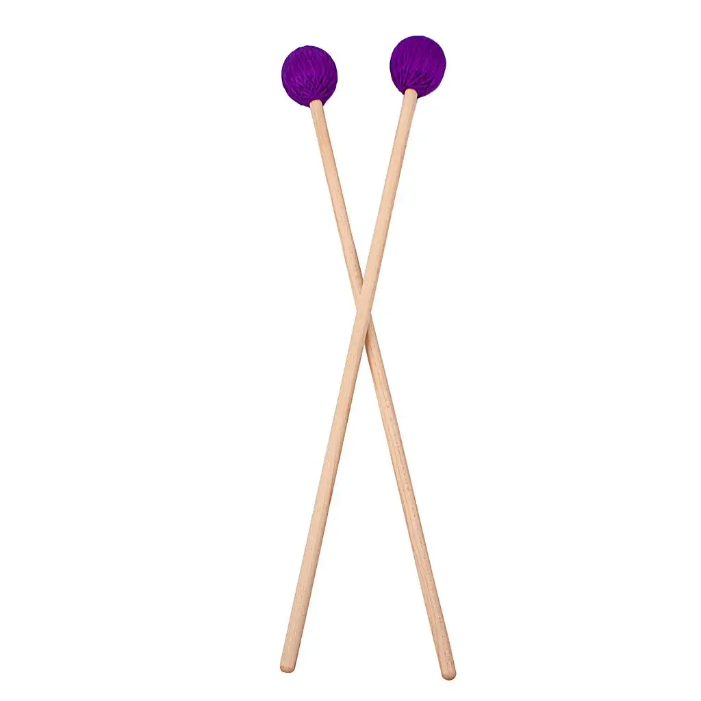 Pack of 2 Soft Purple Wool Head Marimba Timpani Mallet Rods Maple Handle, 43cm