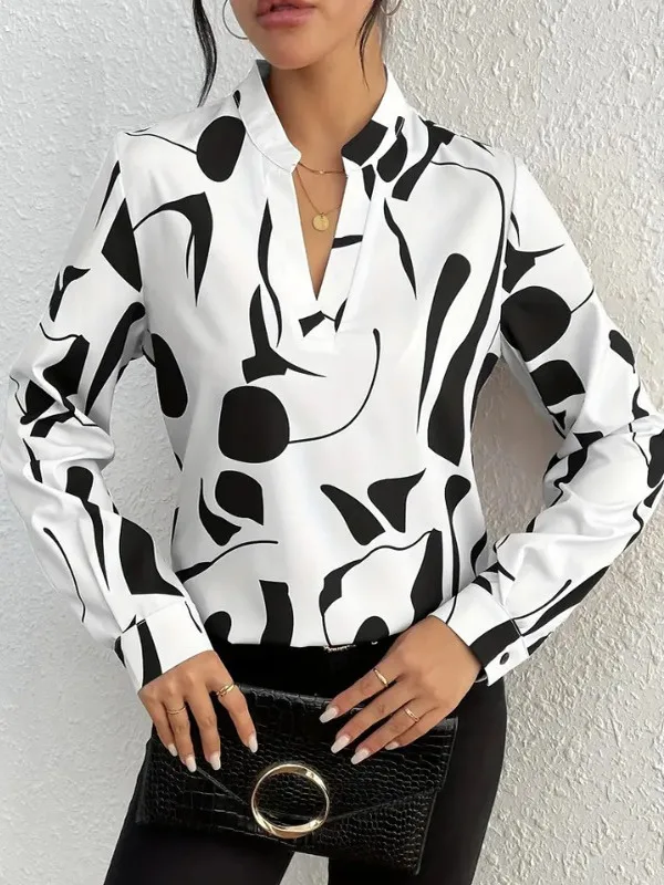 

Faionable V-Ne с принтом Long Sve Свободный женский топ для поездок на работу, осеннее новое поступление, повседневный топ из полиэфирного волокна