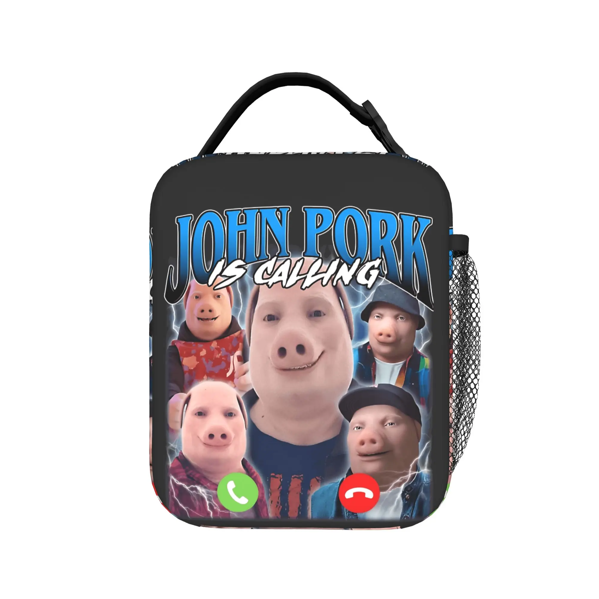 John Pork Design Lunch Bag  Cute Lunch Box Outdoor Picnic Portable Tote Food Bags For Unisex Oxford Print Cooler Bag