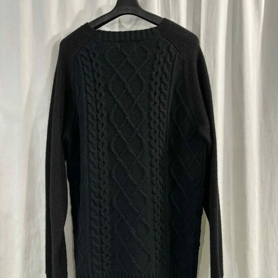 TOP-YAMAMOTO ® Black Hemp Pattern Round-neck Knit Sweater - Loose-Fitting, Versatile Long-Sleeved Sweater for Men and Women