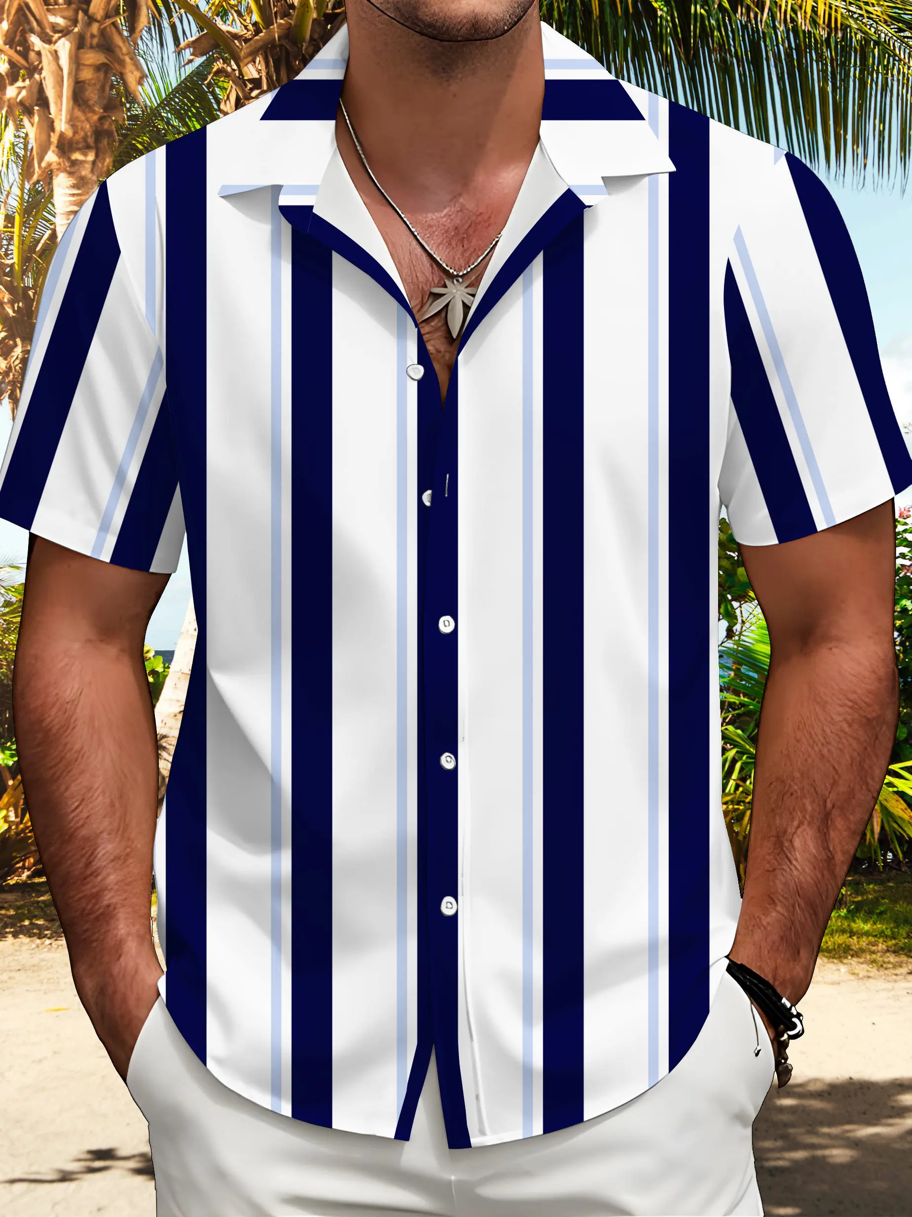

Men's Short-sleeved shirts Summer Classics Striped Funky Kurta Hippie Boho high quality breathable fashion stripe new