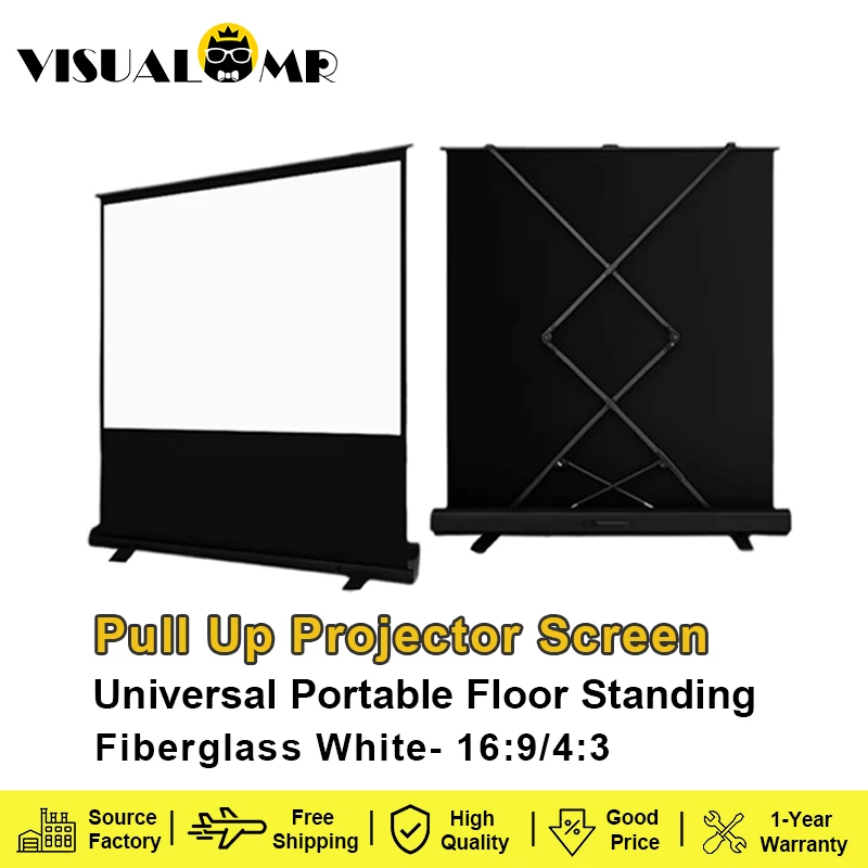 

Portable Projector Screen Pull Up 60-120inch Projection with Stand 16:9 4:3 Screen 4K 8K for Home Cinema Outdoor Camping Office