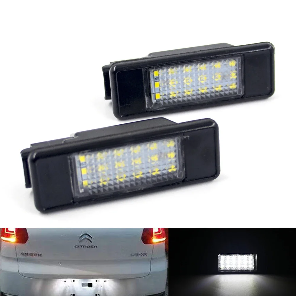 2x Car Rear 18  LED License Number Plate Light Lamp For Peugeot 106 1007 207 308 3008 406 407 508 607 Citroen C2 C3 C4 C5 C6 C8 