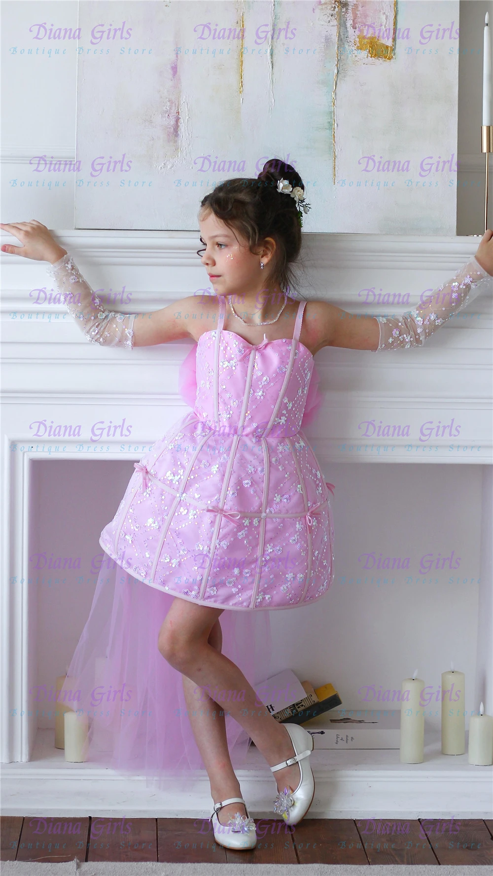 New Quality Gorgeous Flower Girl Dress Fluffy Flowers Appliqué for Little Girls Wedding Birthday Party Evening Gown Customise