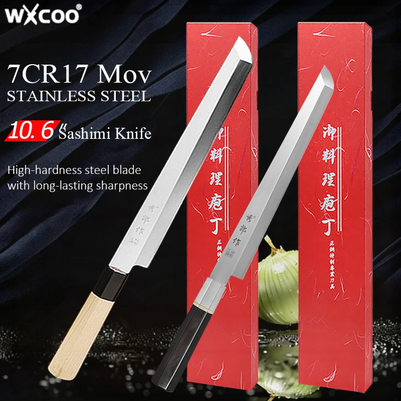 Cuchillo Sashimi de acero inoxidable con alto contenido de carbono, cuchillo de Chef de cocina japonés profesional para cortar Sushi, salmón, pescado crudo