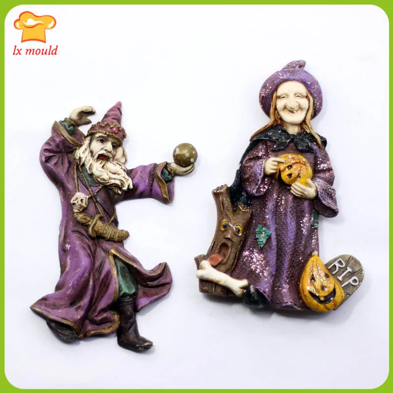 Wizard & Witch Silicone Fondant Mold for Cake Decorating DIY Chocolate Sugarcraft Baking Mould Resin Clay Gypsum Tool