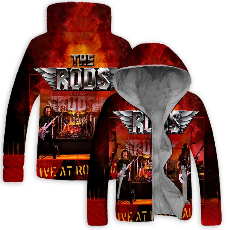 New Fashion 3D Printed  The Rods Rock   Zipper Down-filled Coat  Hooded Sweatshirts Harajuku Hoody Tops Clothing