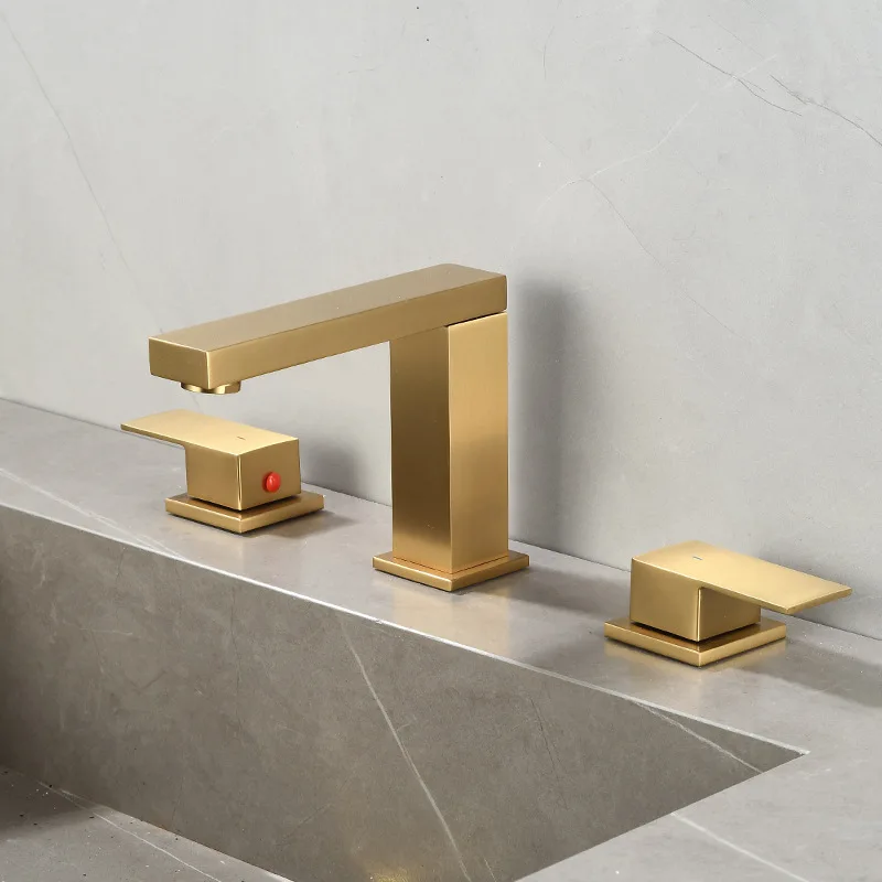 Brushed Gold 4Inch Washbasin Faucet Toilet Hot and Cold Mixer Tap Black Double Handle Basin Faucet