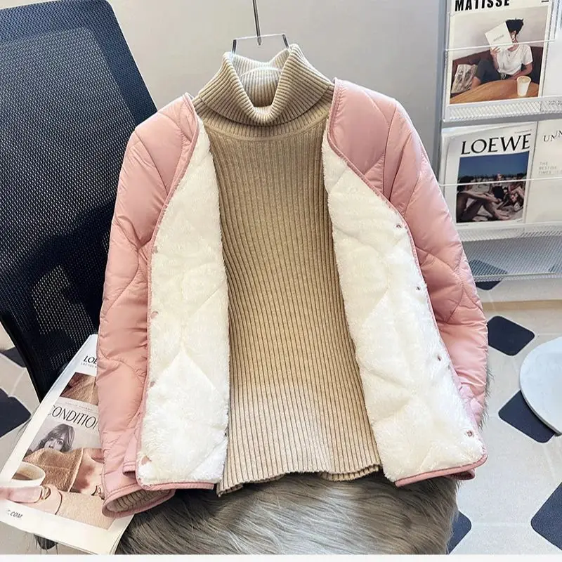 여성 겨울 양털 코튼 패딩 자켓 v 넥 긴 소매 싱글 브레스트 두꺼운 따뜻한 퀼트 코트 내부 라이너 자켓