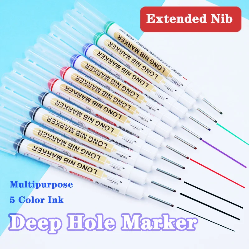 10pcs Long Head Marker Construction Pen for Metal Work Oil Waterproof Wood Pen Extended 20mm Deep Hole Metal Punch Markers