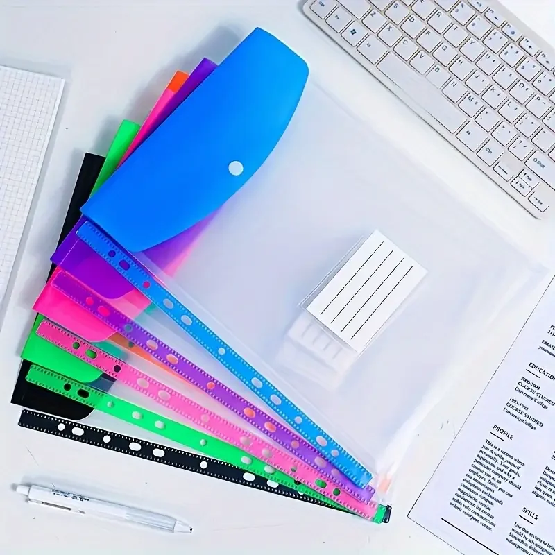 5-Pack Colorful A4 File Folders | 11-Ring Binder Pockets | Durable PP Organizer | For School, Office & Home | Secure Push-Button