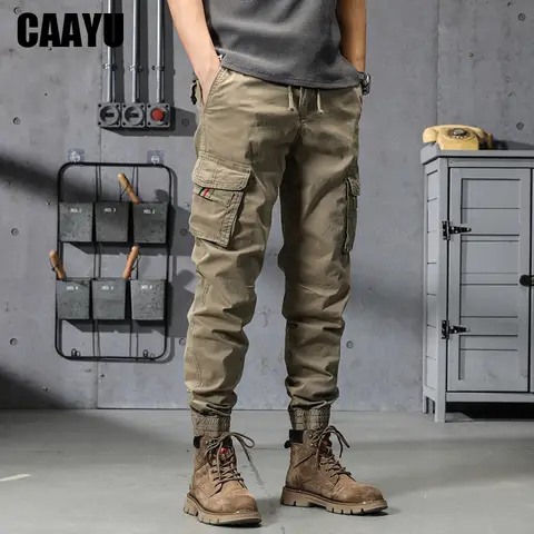 CAAYU-Calças masculinas cargo, corredores, casual, hip hop, y2k, multi-bolso, calças masculinas, moletom, streetwear, techwear, calças táticas cáqui